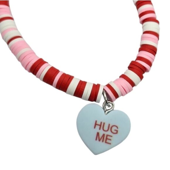 Candy Heart Hug Me Charm Bracelet Chalky Blue Valentine's Sweetheart Message New - Picture 2 of 2